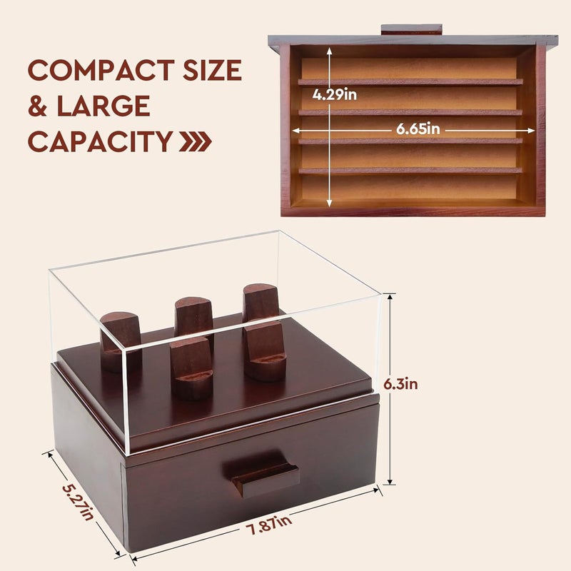 ULTRGEE Challenge Coin Display Case, Military Coin Collection Holder with Wooden Coin Box, Drawers, and Clear Acrylic Lid – Gifts for Coins Collectors (5 Pillars) - Image 2
